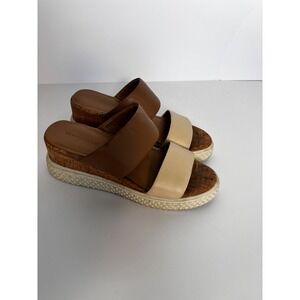 Aerosoles Platform Sandals Cork Wedge Two-Strap Slides Comfort tan cream size 10